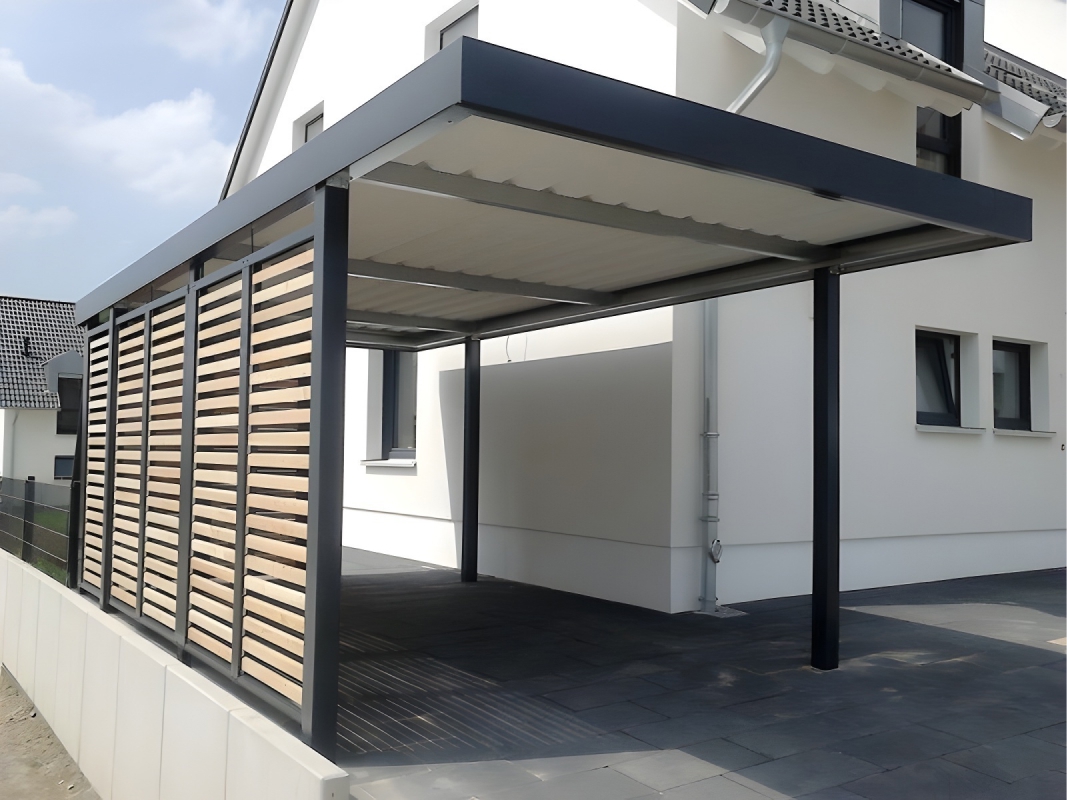 Хай-тек автонавес из поликарбоната для машин Односкатный автонавес из поликарбоната в стиле хай-тек для автомобиля