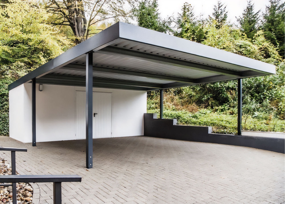 Хай-тек автонавес из поликарбоната для машин Односкатный автонавес из поликарбоната в стиле хай-тек для автомобиля